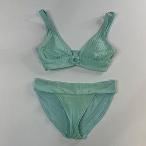 AERIE Light Aqua Ribbed Knot Front Bikini Set M